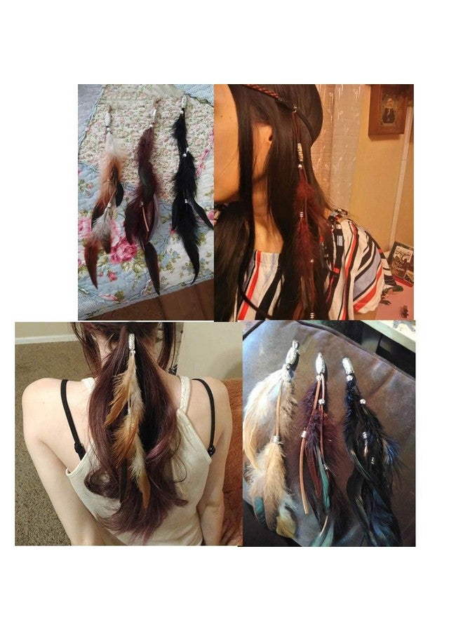 RONRONS 6 Pack Handmade Boho Hippie Hair Extensions With Feather Clip Comb Headdress Diy Accessories For Women (Brown, Black, Khaki) - Image 2