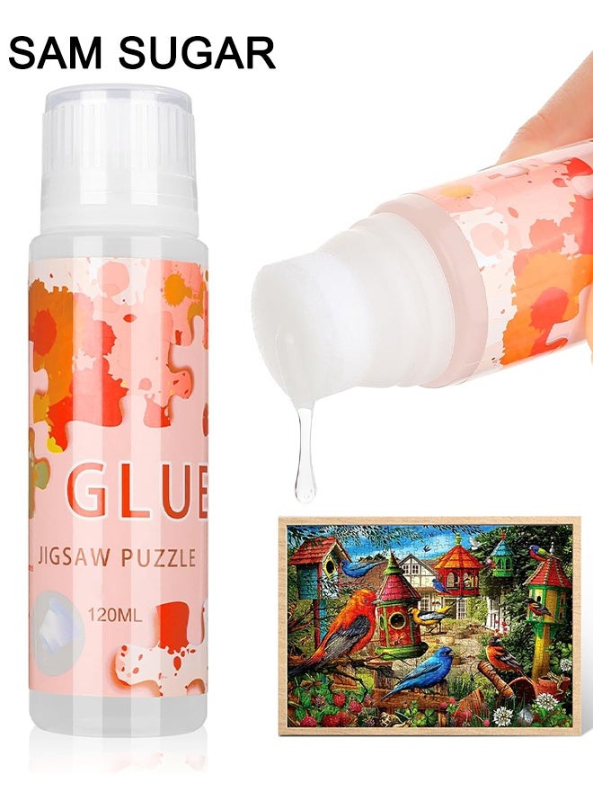 SAM SUGAR Puzzle Glue With Sponge Head, Jigsaw Puzzle Glue For Kids, Puzzle Glue Clear With Applicator, Water-Soluble Special Craft Puzzle Glue, Puzzle Saver For 1000/1500/3000 Pieces Of Puzzle, 120ML - Image 1