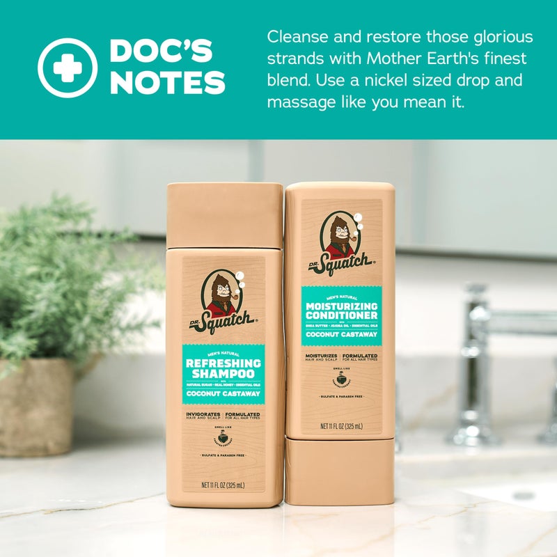 Dr. Squatch Natural Hair Bundle for Men - Healthy, Full Looking Hair - Coconut Castaway Shampoo (11 fl oz), Coconut Castaway Conditioner (11 fl oz) - Image 5