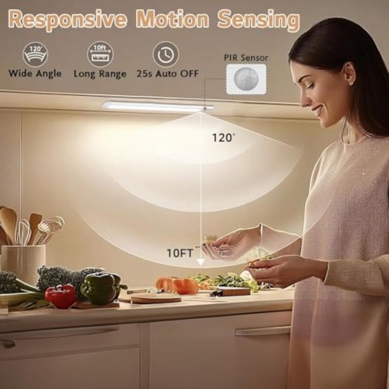 Under Cabinet Light, 3 Colors Motion Sensor Light 1500mAh Rechargeable Wireless Closet light, Dimmable Night Lights for Bedroom, Closet, Kitchen, Hallway, Cupboard Light, 30cm 2 - Image 2