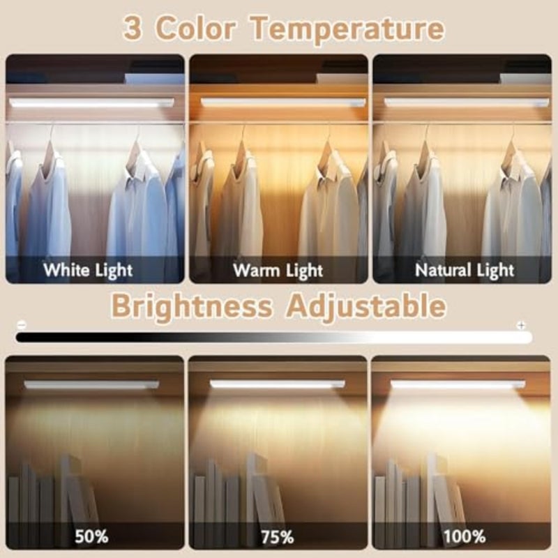 Under Cabinet Light, 3 Colors Motion Sensor Light 1500mAh Rechargeable Wireless Closet light, Dimmable Night Lights for Bedroom, Closet, Kitchen, Hallway, Cupboard Light, 30cm 2 - Image 3