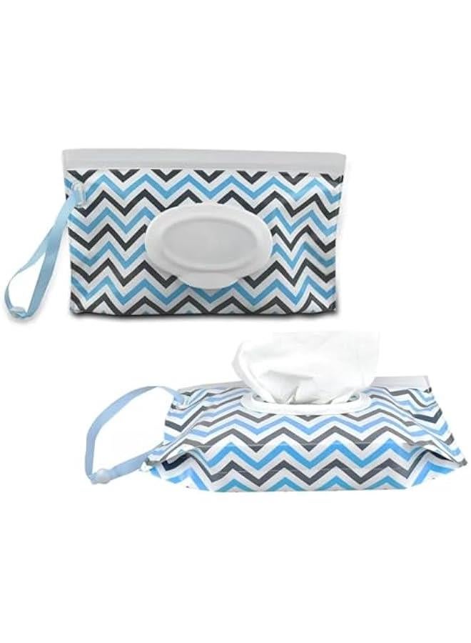 Portable Wet Wipe Dispenser Bag,Reusable Wipe Container Travel Holder, Napkin Storage Pouch with Sealed Zipper (Black Blue Wave)  - Image 1