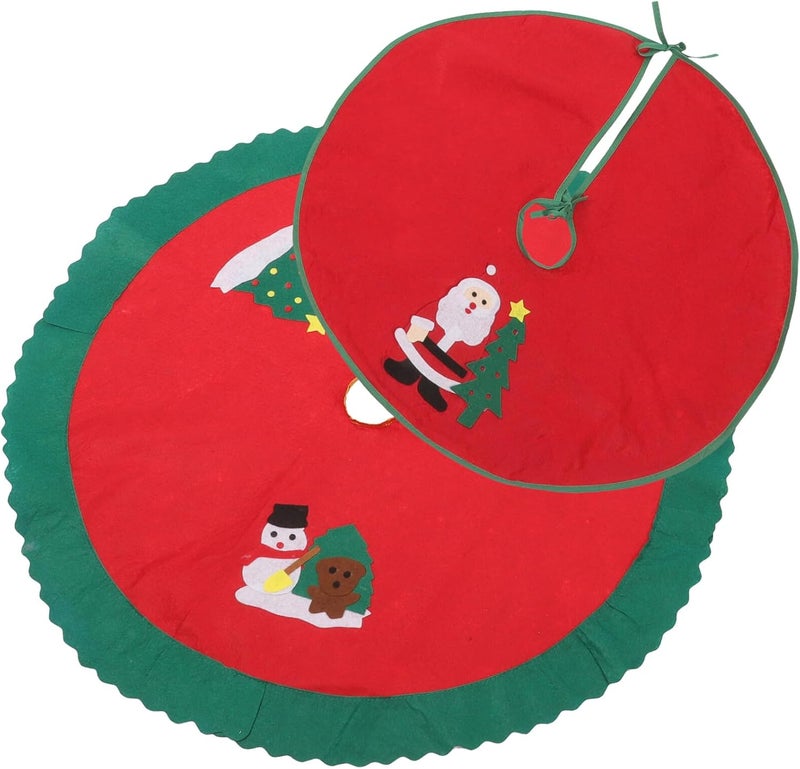 2pcs Christmas Tree Skirt Set 90cm and 60cm Non-Woven Fabric Tree Skirts with Random Holiday Patterns and Seasonal Home Décor Assorted Style - Image 1