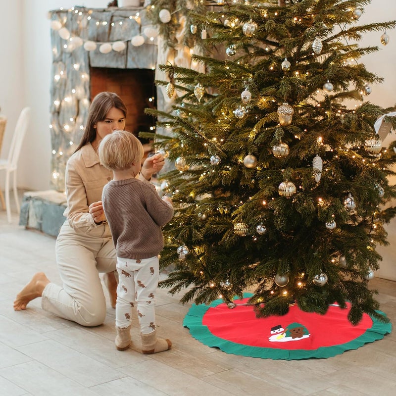 2pcs Christmas Tree Skirt Set 90cm and 60cm Non-Woven Fabric Tree Skirts with Random Holiday Patterns and Seasonal Home Décor Assorted Style - Image 5