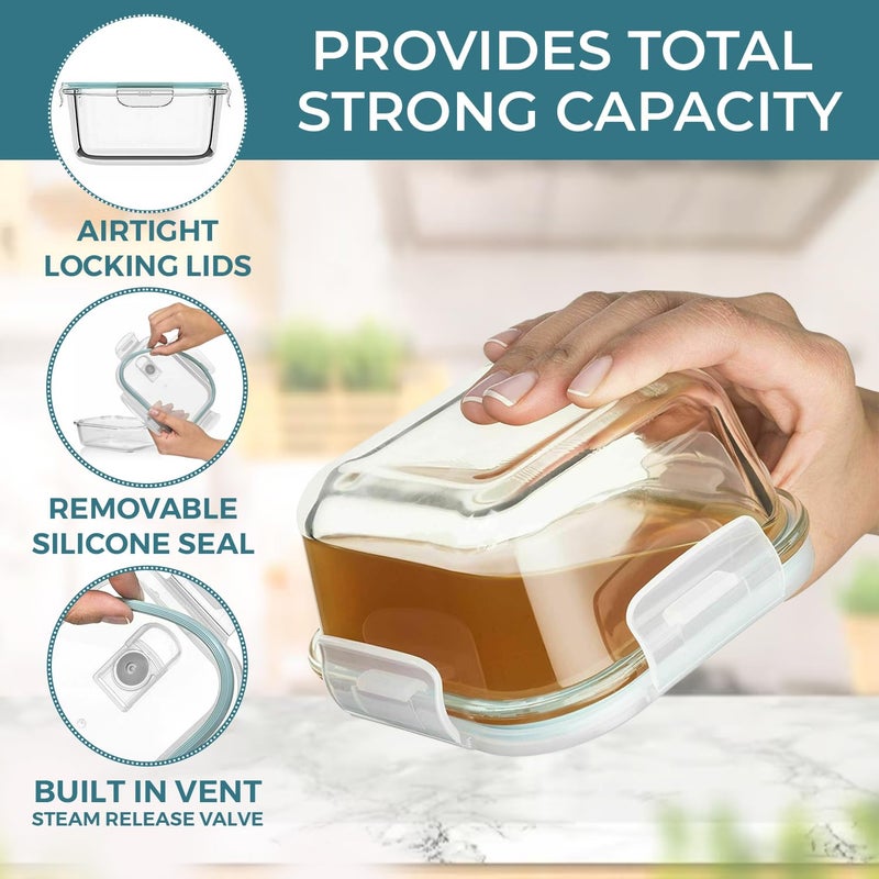 Razab 24 Pc Airtight Glass Food Storage Containers - Glass Meal Prep Containers - Freezer to Oven Safe - Steam Release Valve BPA/PVC Free - Airtight Glass Bento Boxes - Leak Proof (12 lids & 12 Containers) - Image 4