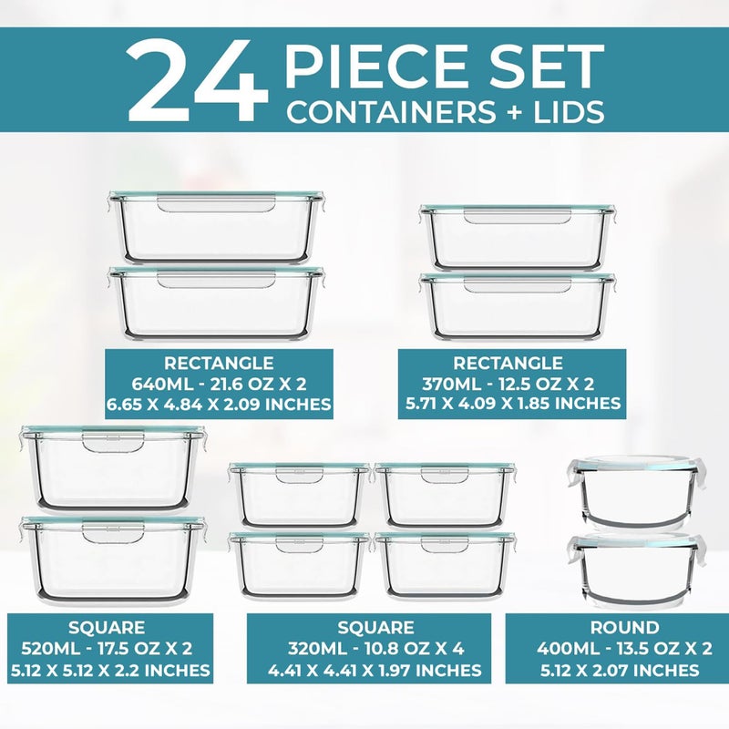 Razab 24 Pc Airtight Glass Food Storage Containers - Glass Meal Prep Containers - Freezer to Oven Safe - Steam Release Valve BPA/PVC Free - Airtight Glass Bento Boxes - Leak Proof (12 lids & 12 Containers) - Image 2