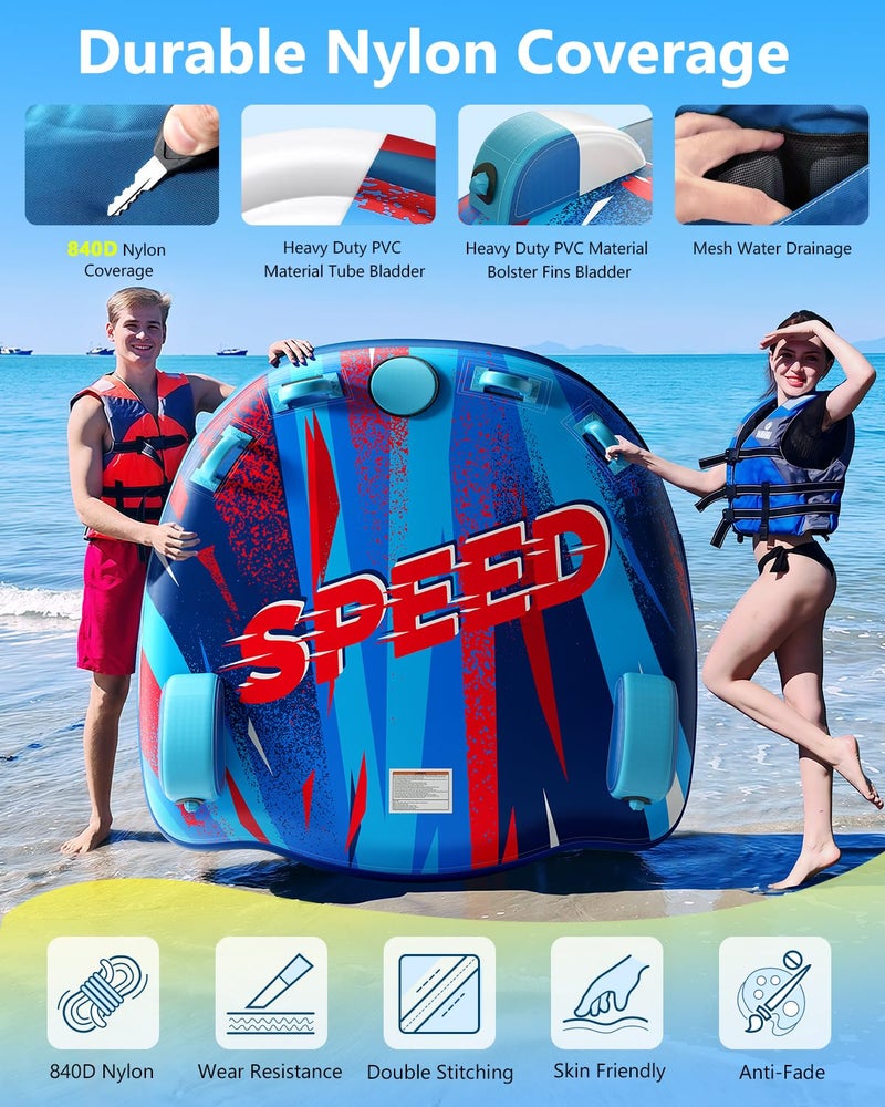 Sunrio Inflatable Towable Tube for Boating 1-2 Person Deluxe Boat Tubes for Tubing Dual Reinforced Tow PointsWater Tube Premium Soft-Touch Nylon Cover Stable Valve - Image 5