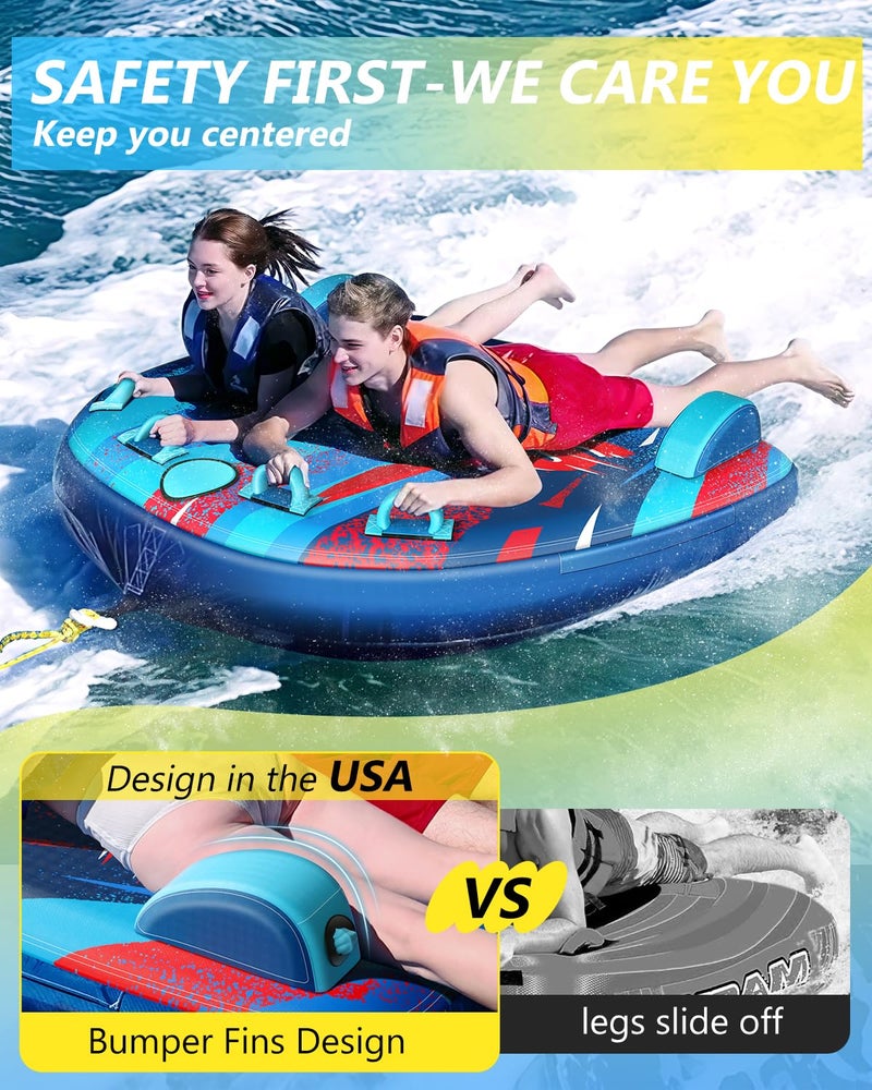 Sunrio Inflatable Towable Tube for Boating 1-2 Person Deluxe Boat Tubes for Tubing Dual Reinforced Tow PointsWater Tube Premium Soft-Touch Nylon Cover Stable Valve - Image 3