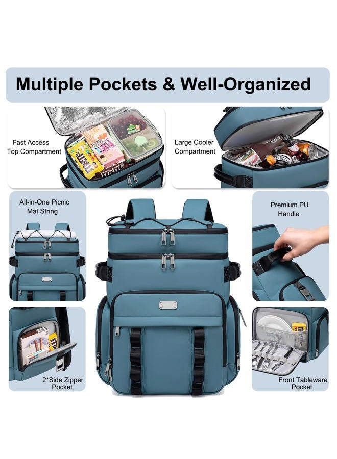 Weitars Insulated Cooler Backpack,Double Deck Waterproof Soft Cooler Bag,Backpack Coolers Leak Proof Lunch Backpack for Men Women for Travel,Camping,Picnic,Beach,Picnic,Outdoor 31L/52 Can (Blue) - Image 2