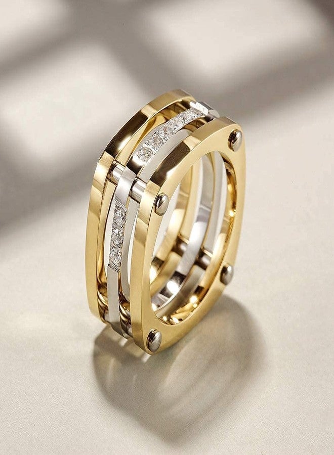 CIUNOFOR 14K Gold Plated Ring Simulated Diamond CZ Cocktail Rings for Women Gold Statement RingsWide Bands Parallel Bar Ring (Gold, 9) - Image 2