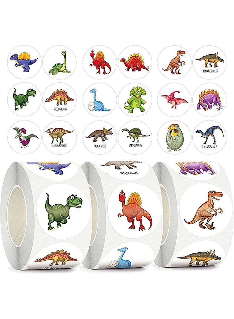 robotgcc Dinosaur Reward Stickers 500 Pcs | 3.8 cm Waterproof Round Labels | Kids Learning and Teacher Classroom Rewards | Random Delivery (3 Versions) - Image 1