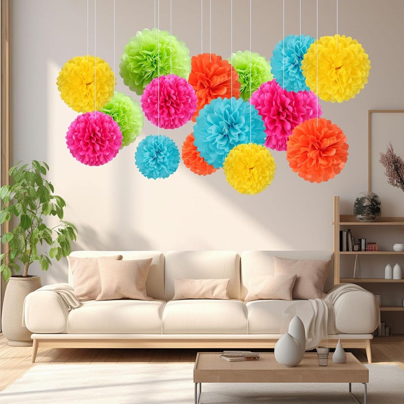 Zankubom 20 PCS Tissue Paper Pom Poms, Tissue Pom Poms Flowers, Sizes of 6", 10", 12", 14" Hanging Paper Flower Ball for Wedding, Birthday, Easter, Graduation Party Decor (Colorful) - Image 3