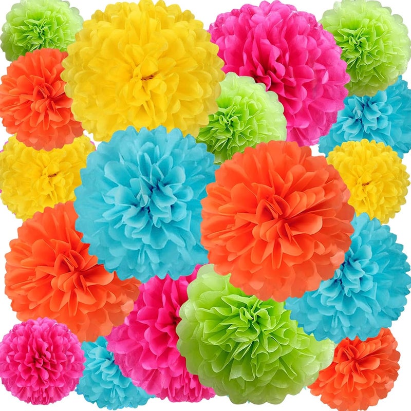 Zankubom 20 PCS Tissue Paper Pom Poms, Tissue Pom Poms Flowers, Sizes of 6", 10", 12", 14" Hanging Paper Flower Ball for Wedding, Birthday, Easter, Graduation Party Decor (Colorful) - Image 1
