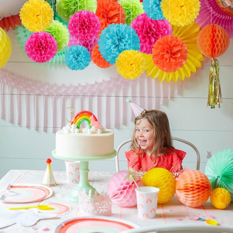 Zankubom 20 PCS Tissue Paper Pom Poms, Tissue Pom Poms Flowers, Sizes of 6", 10", 12", 14" Hanging Paper Flower Ball for Wedding, Birthday, Easter, Graduation Party Decor (Colorful) - Image 5