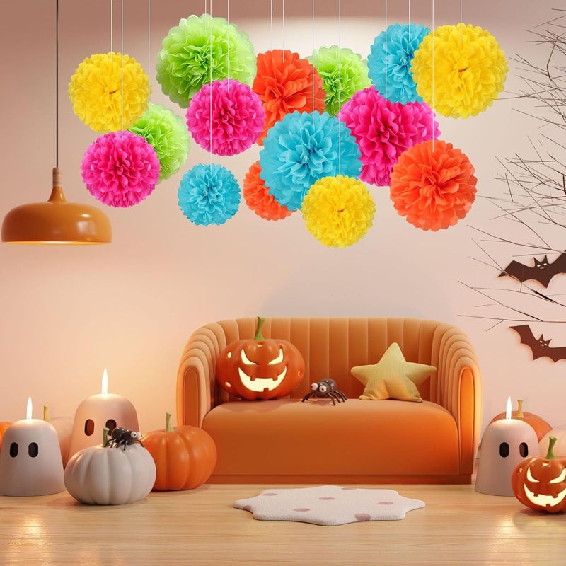 Zankubom 20 PCS Tissue Paper Pom Poms, Tissue Pom Poms Flowers, Sizes of 6", 10", 12", 14" Hanging Paper Flower Ball for Wedding, Birthday, Easter, Graduation Party Decor (Colorful) - Image 4