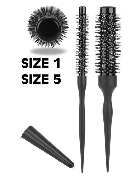 BLACK Wood Hair Dryer Brush, Size 1 with Size 5 Original Salon 2 Pieces