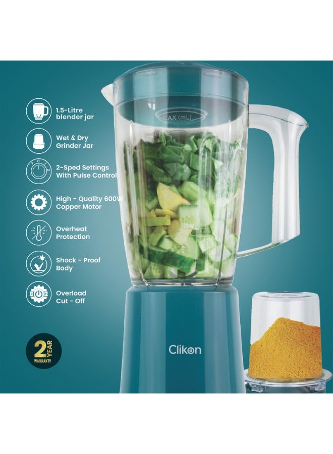 Clikon 2-In-1 Juicer Blender Chopper Set 1.5 L 600 W CK2668 Green - Image 3