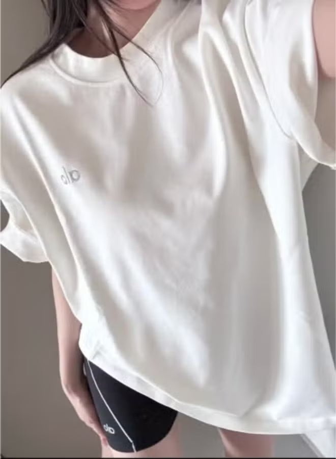Alo Yoga Alo Unisex Classic Crew Neck Loose Casual Cotton T-Shirt Summer Short Sleeve - Image 2