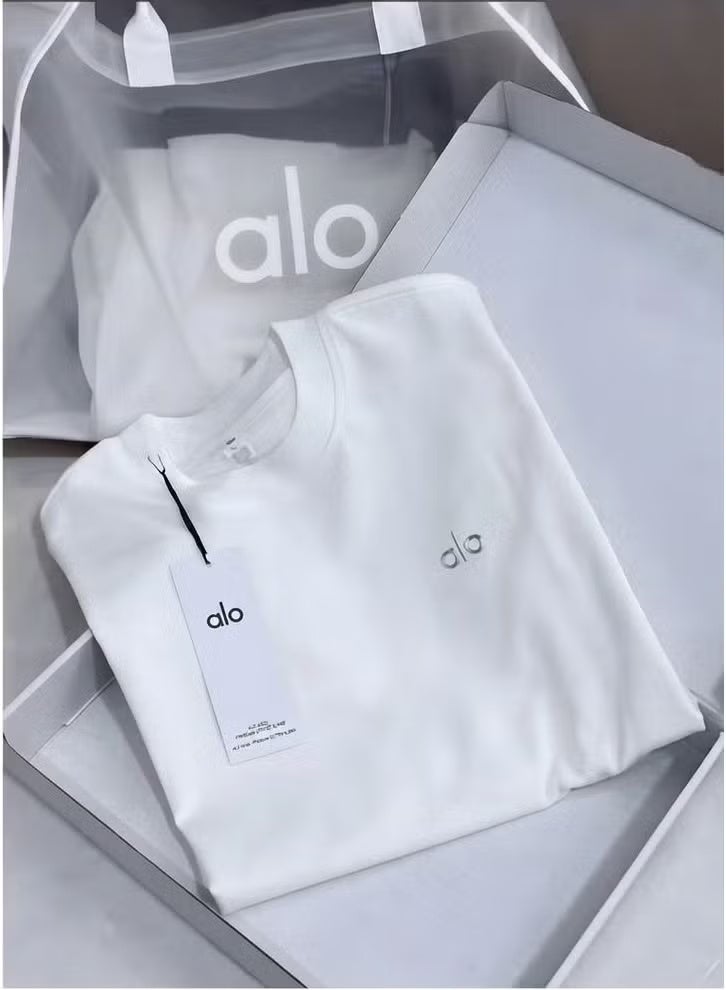 Alo Yoga Alo Unisex Classic Crew Neck Loose Casual Cotton T-Shirt Summer Short Sleeve - Image 1