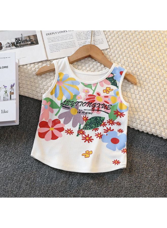 Girls' Vest  Stylish Summer New Graffiti Print Base Camisole For Older Children Sleeveless Top Children's Clothing