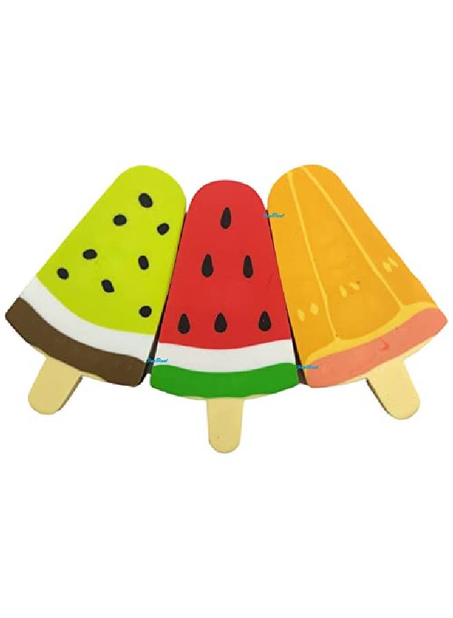 FunBlast Eraser For Kids Ice Cream Eraser Eraser Set Eraser For Kids Stylish Eraser Set For Return Gift Stationary Set For Kids Rubber Eraser For Kids Eraser For Kids For School (3 Pc; Multicolor) - Image 1