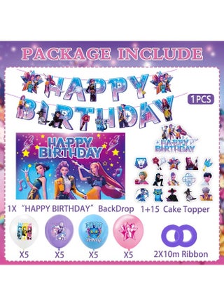 Demon Hunters Balloon Decor Set - Anime Themed Party Supplies with Character Print Banner & Cake Topper for Cosplay Events, Birthday Backdrop Indoor Outdoor Decoration - view 4