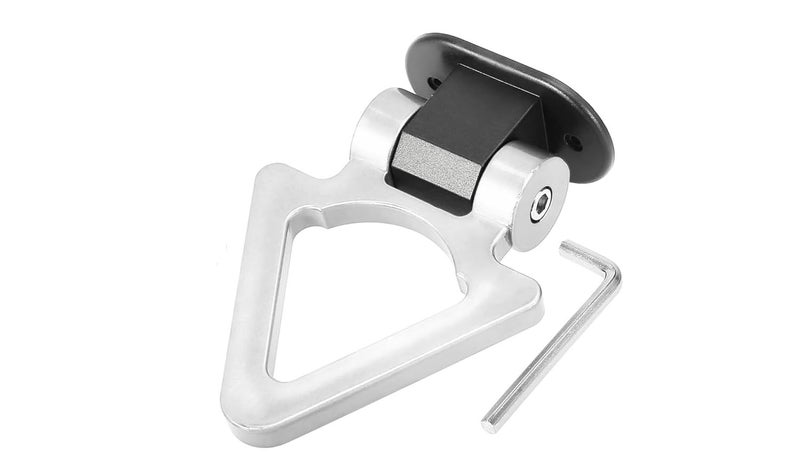 AutoBizarre Car Dummy Tow Hook Bumper Tow Hook 180 Degree Adjustable Self-Adhesive V-Shaped Triangle Shaped Vehicle Towing Hook for Car Decoration Universal for All Cars, SUV (Silver) - Image 1