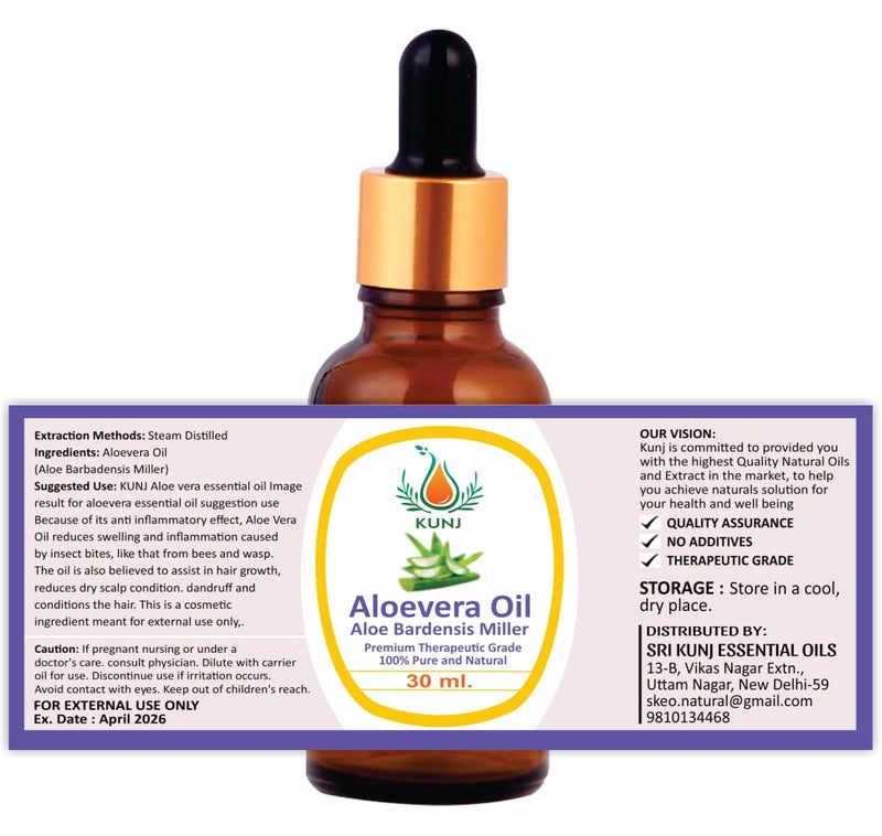 KUNJ KUNJ Aloe Vera Oil Aloe barbadensis miller 100 Pure  Natural Undiluted Therapeutic Grade Steam Distilled For Hair Care Body Care Skin Care Massage  Aromatherapy 30ML - Image 4