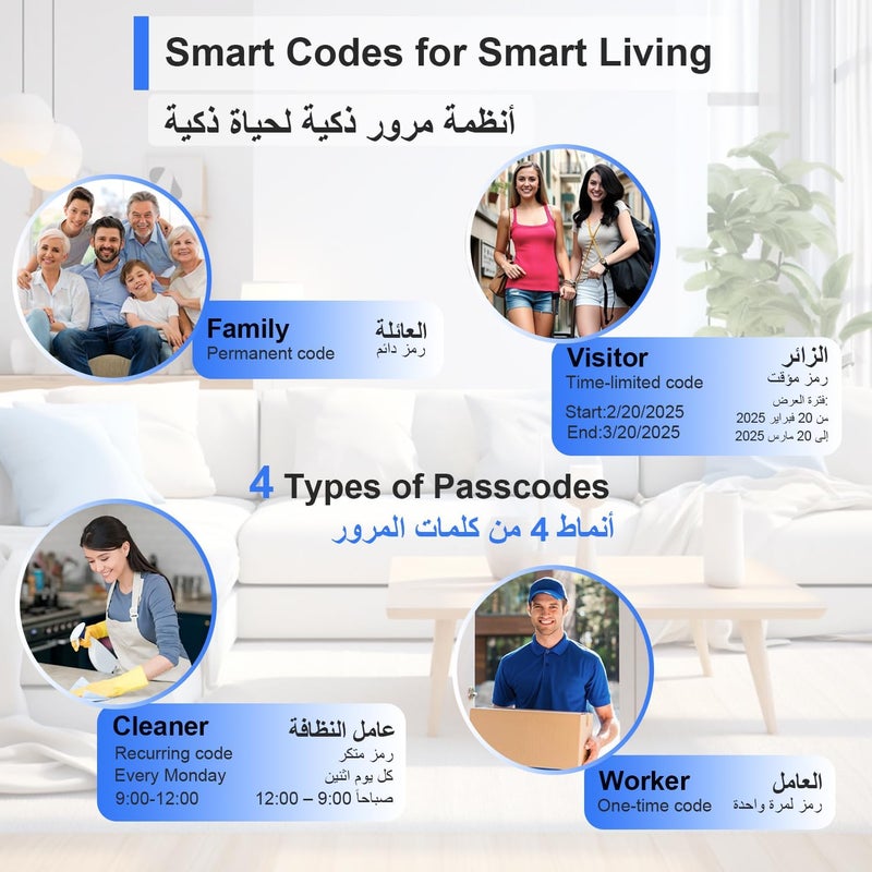 ماكايورون قفل الباب الذكي ماكايورون ببصمة الإصبع يعمل مع تطبيق TTLock عبر البلوتوث، 5 طرق للفتح (بصمة/رمز/7*بطاقة/2*مفتاح/تطبيق)، قفل 4585 وزر مضاد للسرقة، (يشمل 4 بطاريات AA) M305TT - Image 4