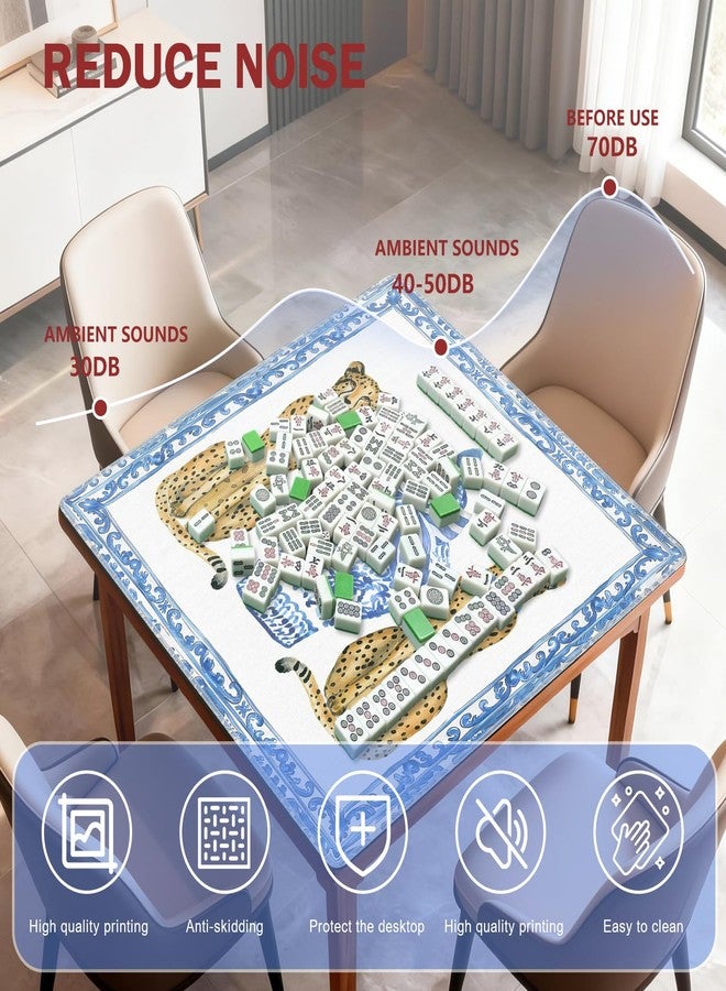 KBRCT Coquette Blue Bow Chinoiserie Cheetah Mahjong Mat for Table 31.5 x 31.5 in, Preppy Leopard Grandmillennial Non-Slip Noise Reduction Game Table Cover for American Mahjong Card Board Tile Games - Image 4