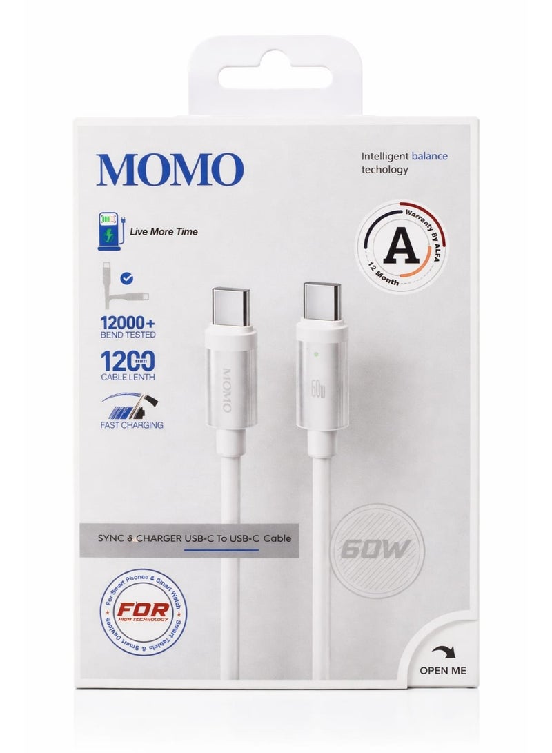 كابل شحن مومو USB-C إلى USB-C بقوة 60 وات 011034 - أداء فائق