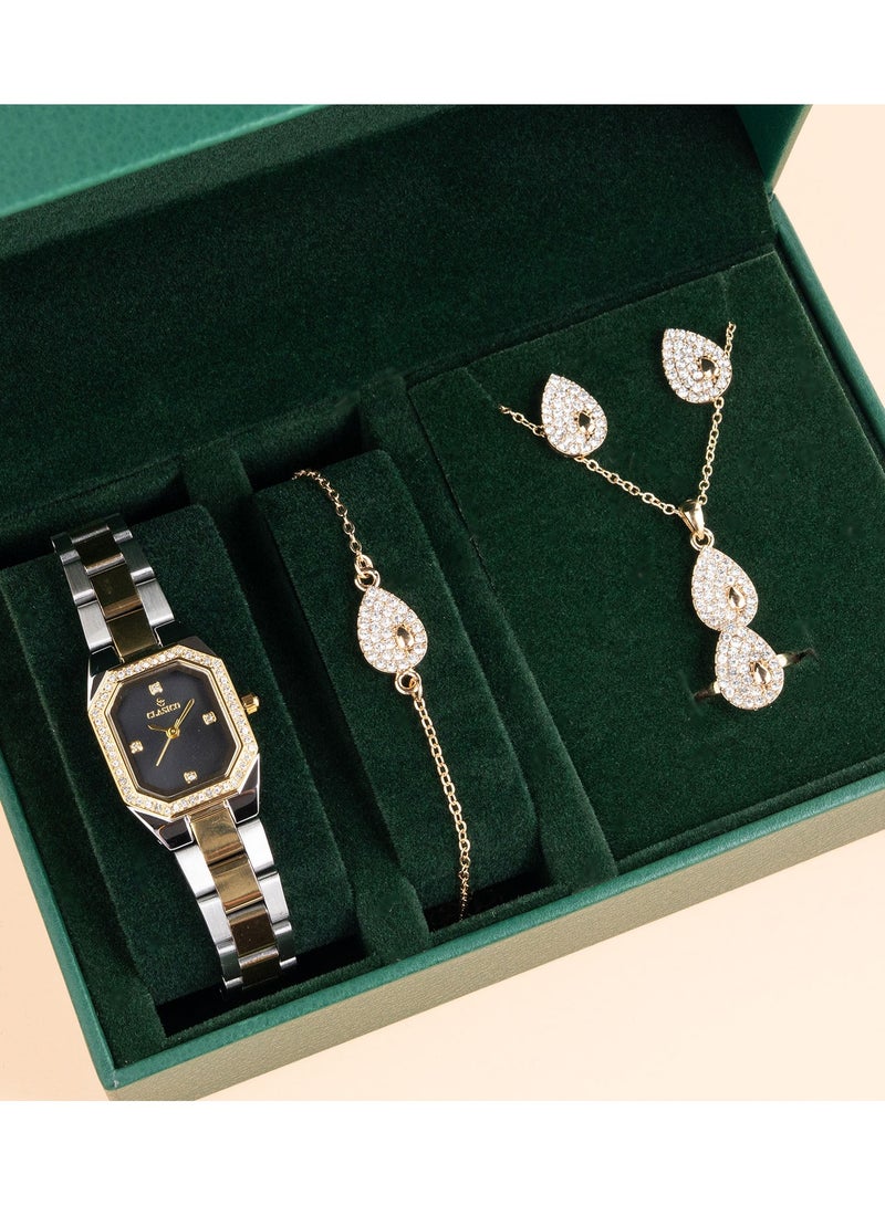 Clasico ✨ مجموعة هدايا نسائية فاخرة من الساعة والمجوهرات الاصطناعية – ساعة، قلادة، أقراط، خاتم وسوار ✨ - Image 3