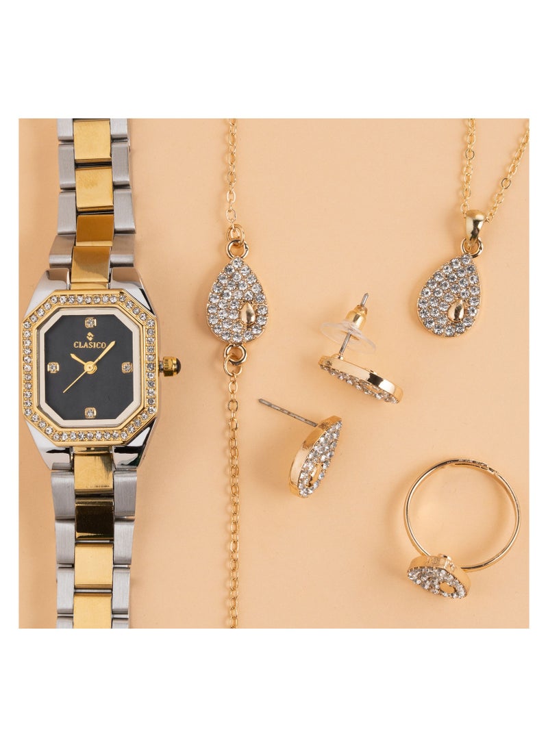 Clasico ✨ مجموعة هدايا نسائية فاخرة من الساعة والمجوهرات الاصطناعية – ساعة، قلادة، أقراط، خاتم وسوار ✨ - Image 2