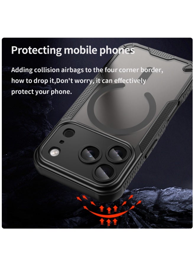 SanHu for iPhone 17 Pro Case Cover, Armor of Brushed Comfortable Oil Waterproof TPU+PC Soft Semi-translucentmatte Feel Cell Phone Protective Case for iPhone 17 Pro, Black - Image 3