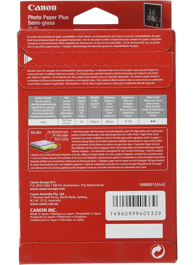 Canon Sg2014X6 Original Original 1686B015 100X150Mm 50 Sheets Semi Gloss Photo Paper - Image 2