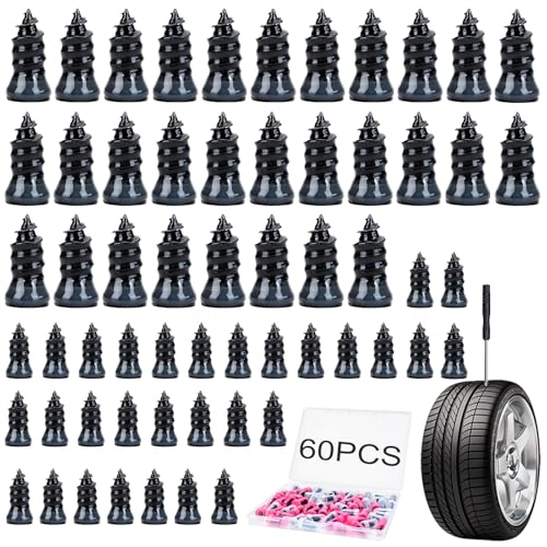 PTHMYUN 60PCS Tire Repair Rubber Nails Screw in Tire Repair Nails Kit with a Screwdriver Tire Repair Screws SelfService Tire Plugs Screw Type Tire Repair First Aid Kit for Car Motorcycle Truck - Image 1