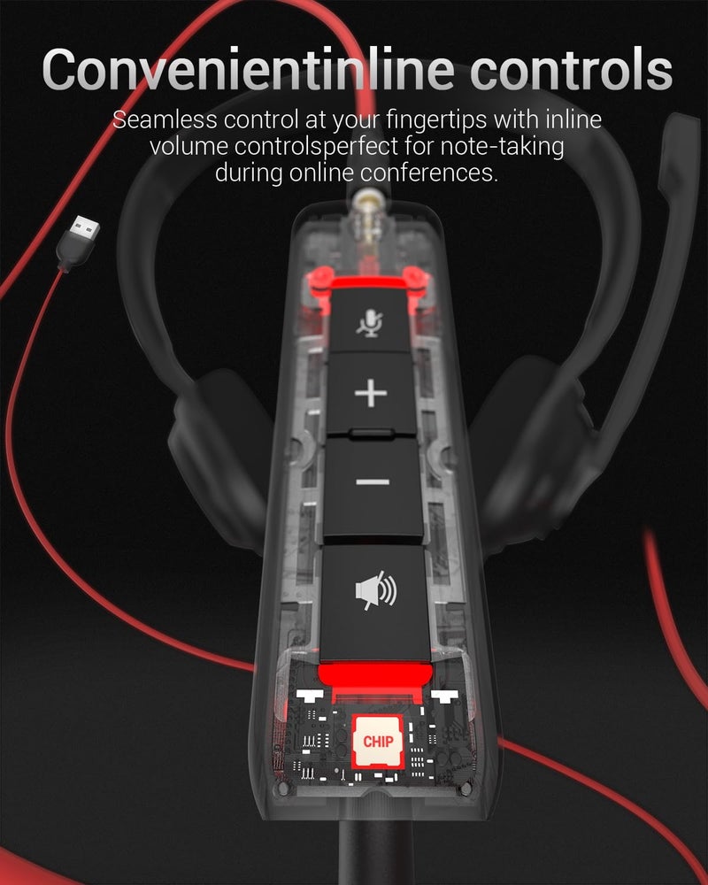 NUBWO HW02 USB Computer Headset with Clear Chat Microphone, Lightweight On-Ear Wired Headset for MS Teams, Skype, Webinars, Call Center and More (Black) - Image 5