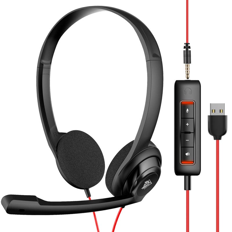NUBWO HW02 USB Computer Headset with Clear Chat Microphone, Lightweight On-Ear Wired Headset for MS Teams, Skype, Webinars, Call Center and More (Black) - Image 1