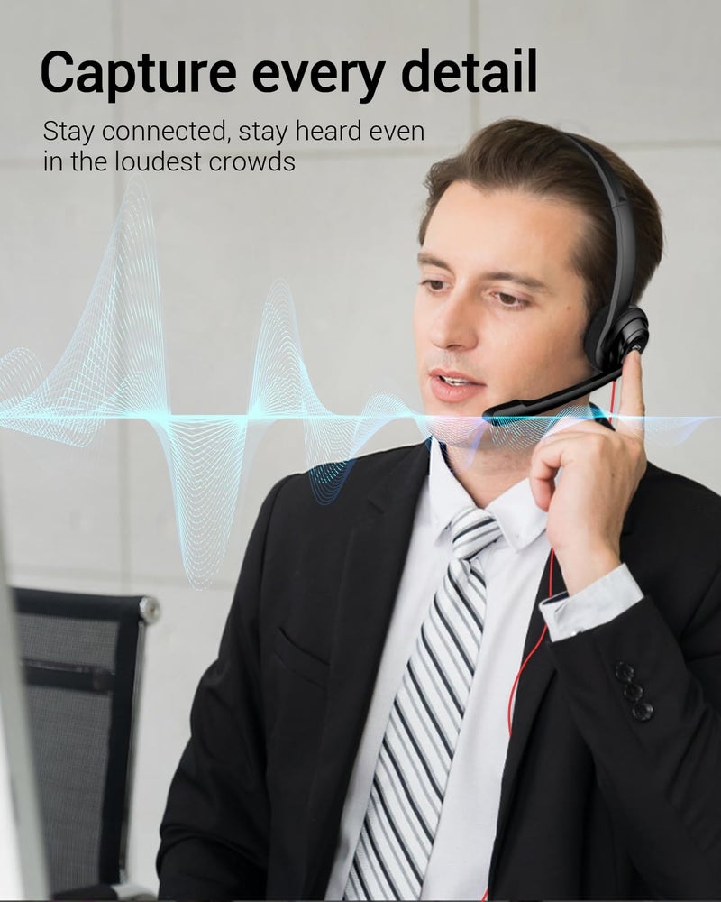 NUBWO HW02 USB Computer Headset with Clear Chat Microphone, Lightweight On-Ear Wired Headset for MS Teams, Skype, Webinars, Call Center and More (Black) - Image 2