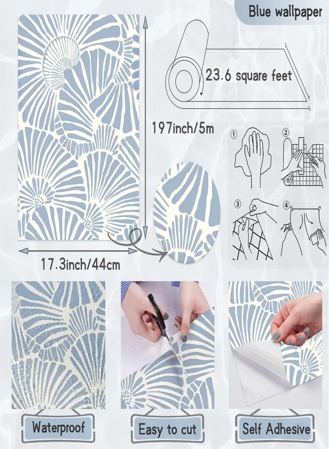 Theper White and Blue Wallpaper Peel and Stick Wallpaper Boho 17.3"×197" Modern Wallpaper Self Adhesive Removable Wallpaper for Bedroom Blue Contact Paper for Cabinets Drawers Shelf Home Decor Vinyl Film - Image 3