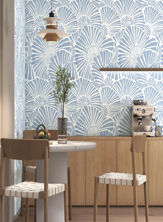 Theper White and Blue Wallpaper Peel and Stick Wallpaper Boho 17.3"×197" Modern Wallpaper Self Adhesive Removable Wallpaper for Bedroom Blue Contact Paper for Cabinets Drawers Shelf Home Decor Vinyl Film - Image 4