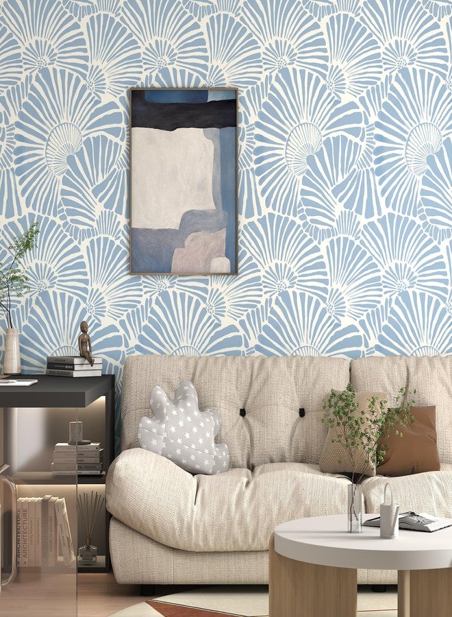 Theper White and Blue Wallpaper Peel and Stick Wallpaper Boho 17.3"×197" Modern Wallpaper Self Adhesive Removable Wallpaper for Bedroom Blue Contact Paper for Cabinets Drawers Shelf Home Decor Vinyl Film - Image 2