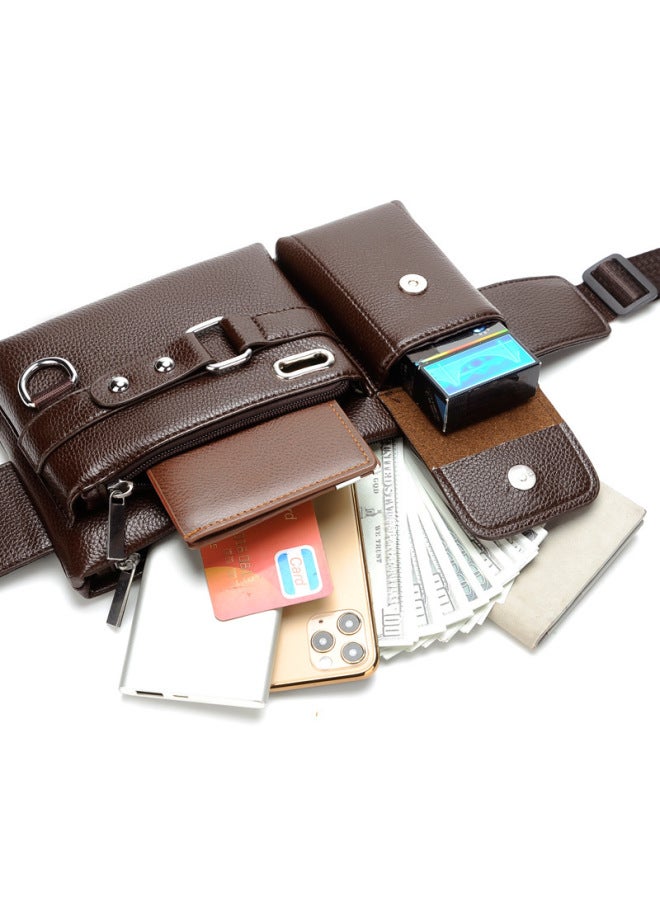 حقيبة خصر رياضية للرجال عصرية متعددة الاستخدامات لحمل الهاتف في الهواء الطلق. حقيبة جلدية PU على الكتف للدراجات - اللون: بني داكن عتيق. - Image 5