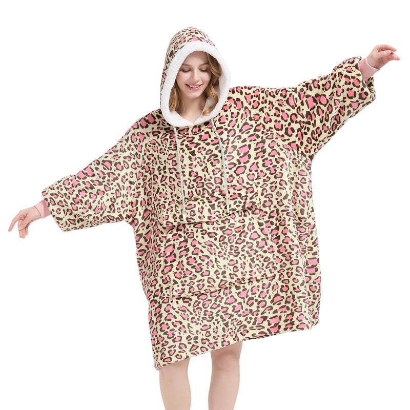 Qeils Wearable Blanket Hoodie for Women, Comfy Sherpa Sweatshirt Blanket as Birthday Christmas Gifts, Oversized Pullover Jacket Blanket Hoodie for Adult (Yellow Leopard, Adult) - Image 1