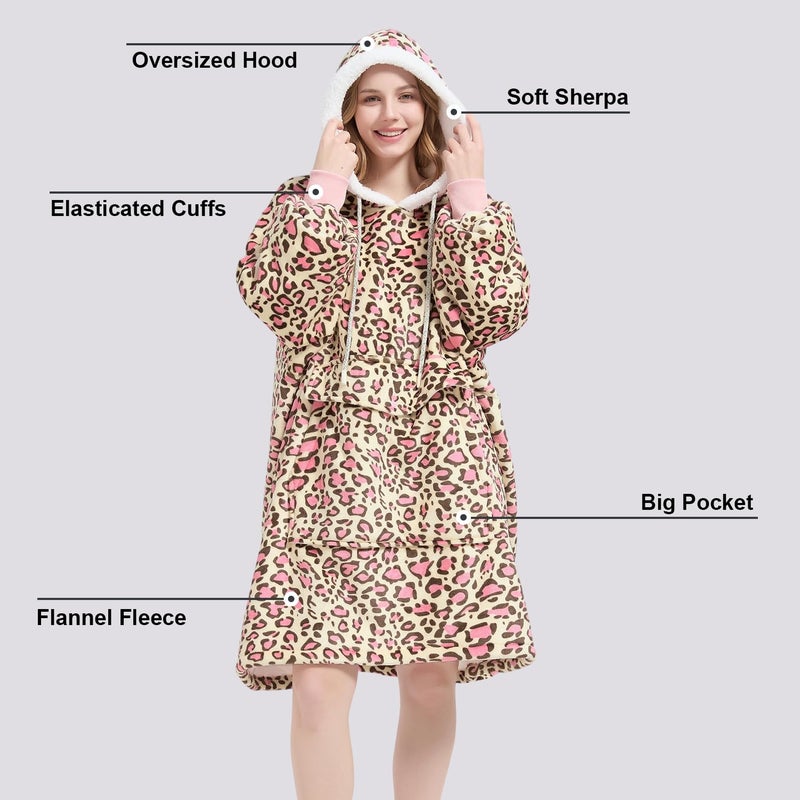 Qeils Wearable Blanket Hoodie for Women, Comfy Sherpa Sweatshirt Blanket as Birthday Christmas Gifts, Oversized Pullover Jacket Blanket Hoodie for Adult (Yellow Leopard, Adult) - Image 4
