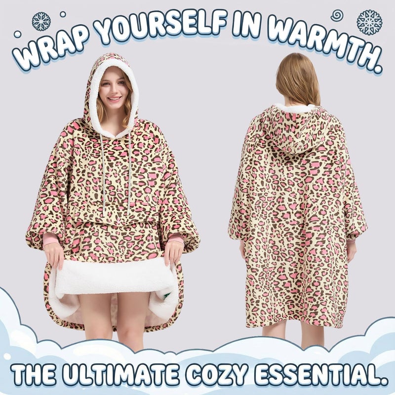 Qeils Wearable Blanket Hoodie for Women, Comfy Sherpa Sweatshirt Blanket as Birthday Christmas Gifts, Oversized Pullover Jacket Blanket Hoodie for Adult (Yellow Leopard, Adult) - Image 5