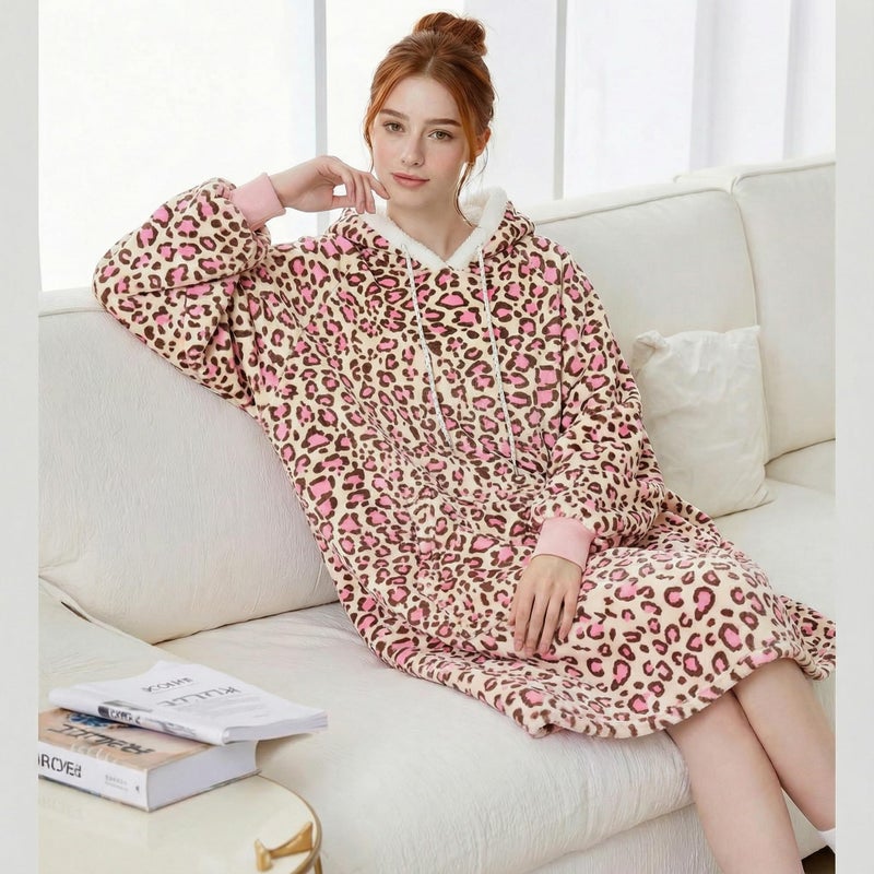 Qeils Wearable Blanket Hoodie for Women, Comfy Sherpa Sweatshirt Blanket as Birthday Christmas Gifts, Oversized Pullover Jacket Blanket Hoodie for Adult (Yellow Leopard, Adult) - Image 2
