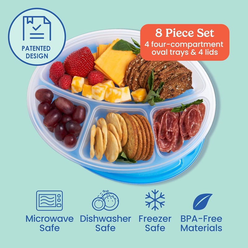 Bentgo Easyboxes 4Compartment Oval Containers  Patented Design 8Piece Set 4 Trays  4 Fitted Lids Seal in Freshness Reusable Food Storage  Meal Prep BPAFree Containers Classic - Image 3
