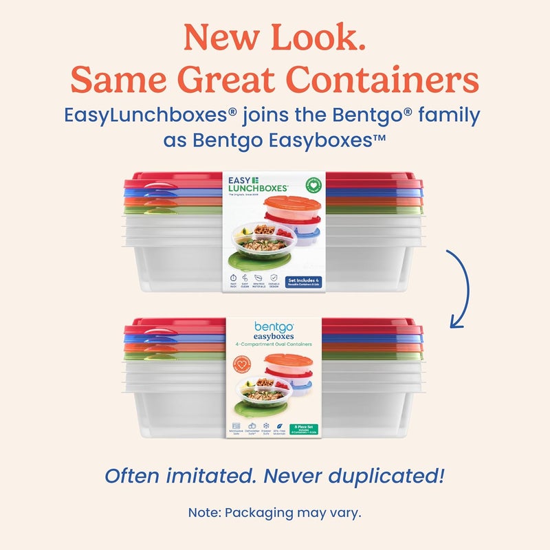 Bentgo Easyboxes 4Compartment Oval Containers  Patented Design 8Piece Set 4 Trays  4 Fitted Lids Seal in Freshness Reusable Food Storage  Meal Prep BPAFree Containers Classic - Image 5