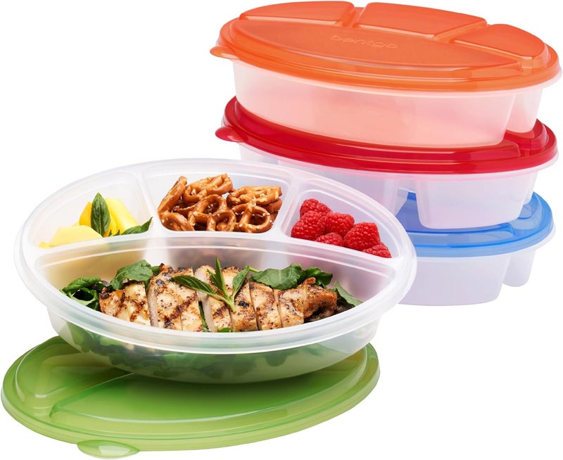 Bentgo Easyboxes 4Compartment Oval Containers  Patented Design 8Piece Set 4 Trays  4 Fitted Lids Seal in Freshness Reusable Food Storage  Meal Prep BPAFree Containers Classic - Image 1